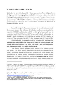 Déperditions scolaires féminines dans l'extrême nord Cameroun