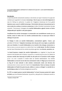 Les Marches Hebdomadaires contribuent-ils A reduire la pauvrete ?