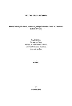 Le Code Pénal Ivoirien (Tome I)