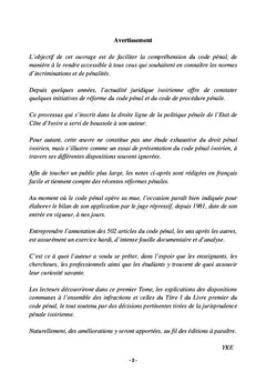 Le Code Pénal Ivoirien (Tome I)
