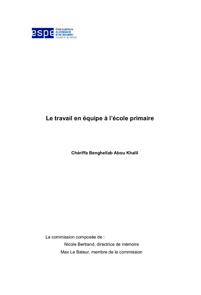 Le travail en équipe à l'école primaire