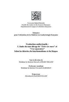 Traduction audiovisuelle: L'etude du sous-titrage selon les theories du fonctionnalisme et du Skopos