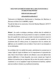 Sols non saturés et Dilatance-stabilité