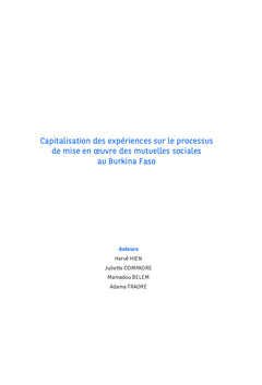 Capitalisation des expériences sur des mutuelles sociales au Burkina Faso