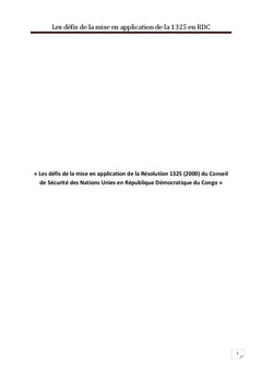 Les défis de la mise en application de la 1325 en RDC