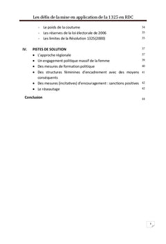 Les défis de la mise en application de la 1325 en RDC