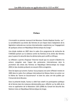 Les défis de la mise en application de la 1325 en RDC