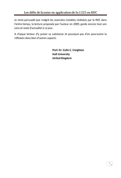Les défis de la mise en application de la 1325 en RDC