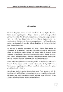 Les défis de la mise en application de la 1325 en RDC