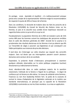 Les défis de la mise en application de la 1325 en RDC
