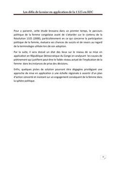 Les défis de la mise en application de la 1325 en RDC