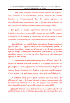 Les impacts du projet développement agricole intégré (PDAI)