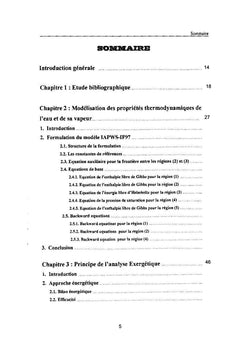 Propriétés thermodynamiques de la vapeur d'eau & analyse exergétique