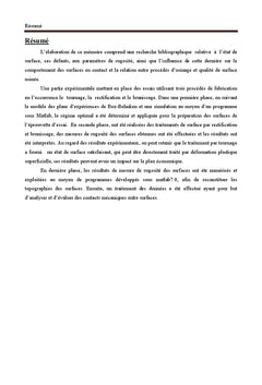 Effet des procédés de finition sur la rugosité des surfaces en contact