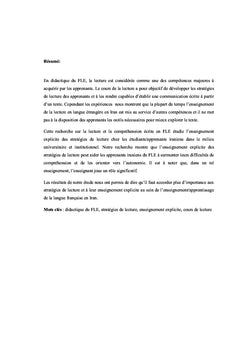 Enseignement de la lecture des textes littéraires en classe du FLE en Iran: défauts et solutions