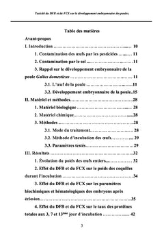 Toxicité du DFB et du FCX sur le développement embryonnaire des poules