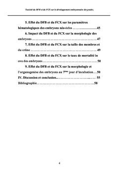 Toxicité du DFB et du FCX sur le développement embryonnaire des poules