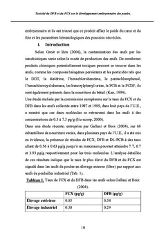 Toxicité du DFB et du FCX sur le développement embryonnaire des poules