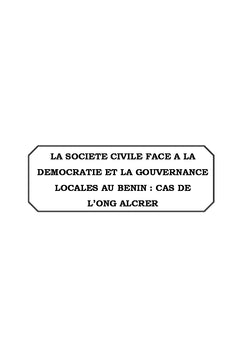 La société civile face à la démocratie et la gouvernance locale