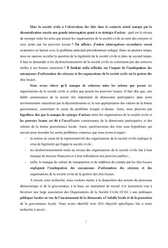 La société civile face à la démocratie et la gouvernance locale