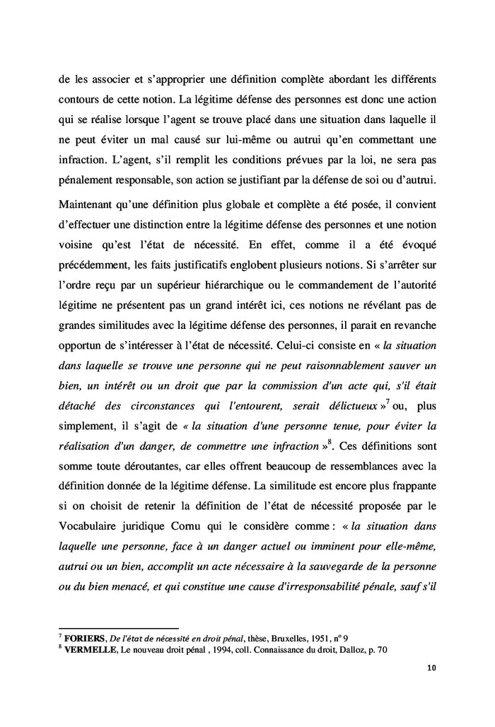 La légitime défense des personnes