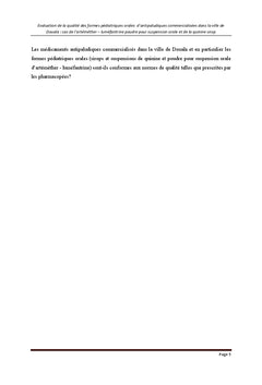 Evaluation qualitative des sirops antipaludiques retrouves A Douala