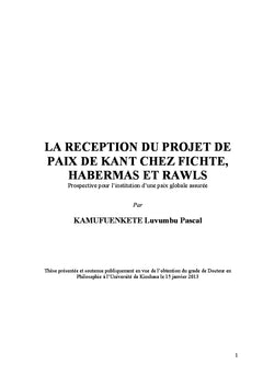 La réception du projet de paix de Kant chez Fichte, Habermas et Rawls