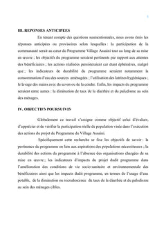 Esquisse d'évaluation du Programme Village assaini
