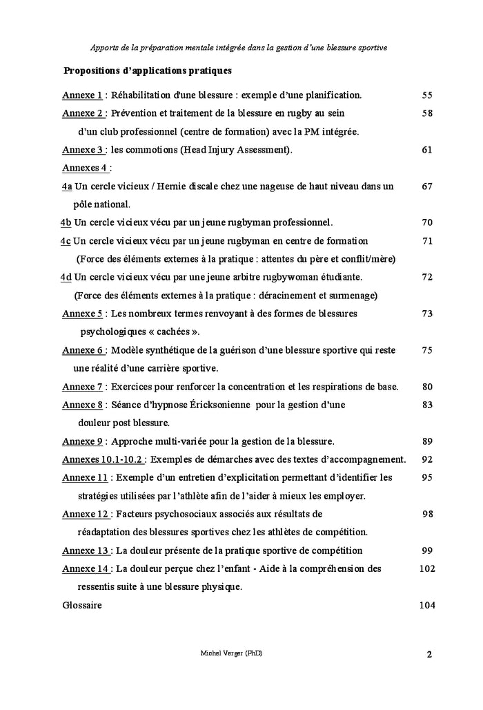 Preparation mentale et blessures occasionnees par la pratique sportive
