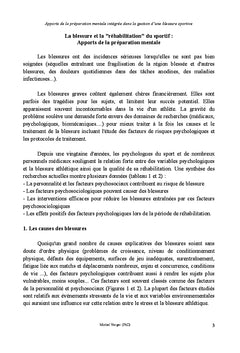 Preparation mentale et blessures occasionnees par la pratique sportive