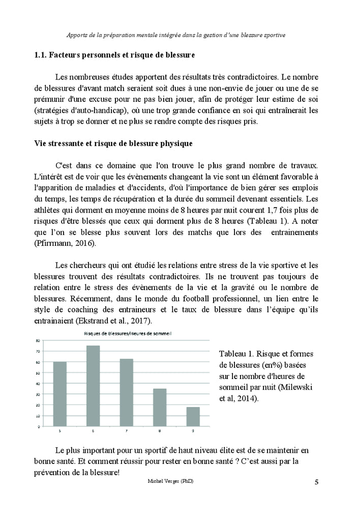 Preparation mentale et blessures occasionnees par la pratique sportive