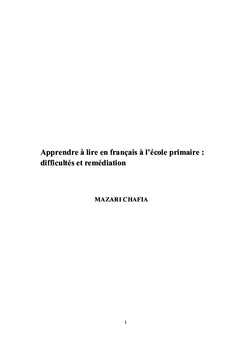 Apprendre à lire en français à l'école primaire