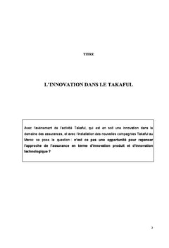 L'Innovation dans l'assurance Takaful