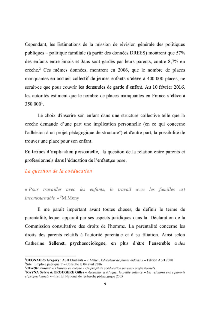 Coéducation, professionnalisme & besoins du jeune enfant