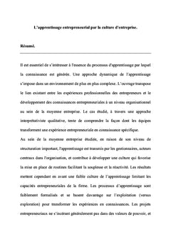 L'apprentissage entrepreneurial par la culture d'entreprise