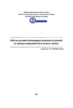 Effet des procedes technologisues sur des antioxydants de la HARISSA