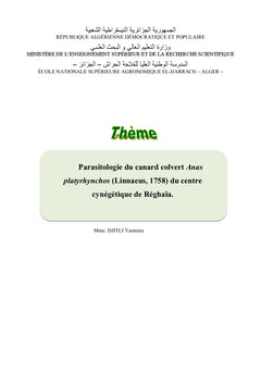 Parasitologie du canard colvert Anas platyrhynchos