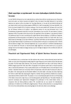 Etude numerique et experimentale des rotors hydrauliques hybrides Darrieus Savonius