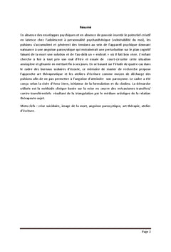 La valeur contenante du medium artistique chez l'adolescent suicidaire