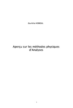 Aperçu sur les méthodes physiques d'analyses