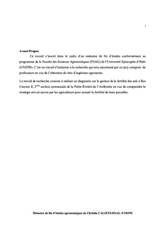 Diagnostic du mode de gestion de la fertilite du sols A Bas Coursin II