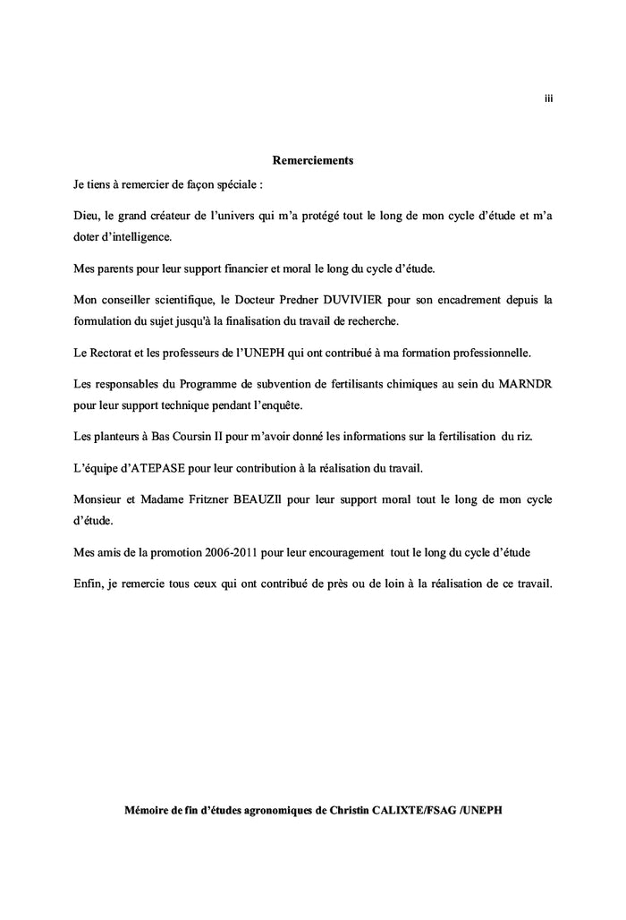 Diagnostic du mode de gestion de la fertilite du sols A Bas Coursin II