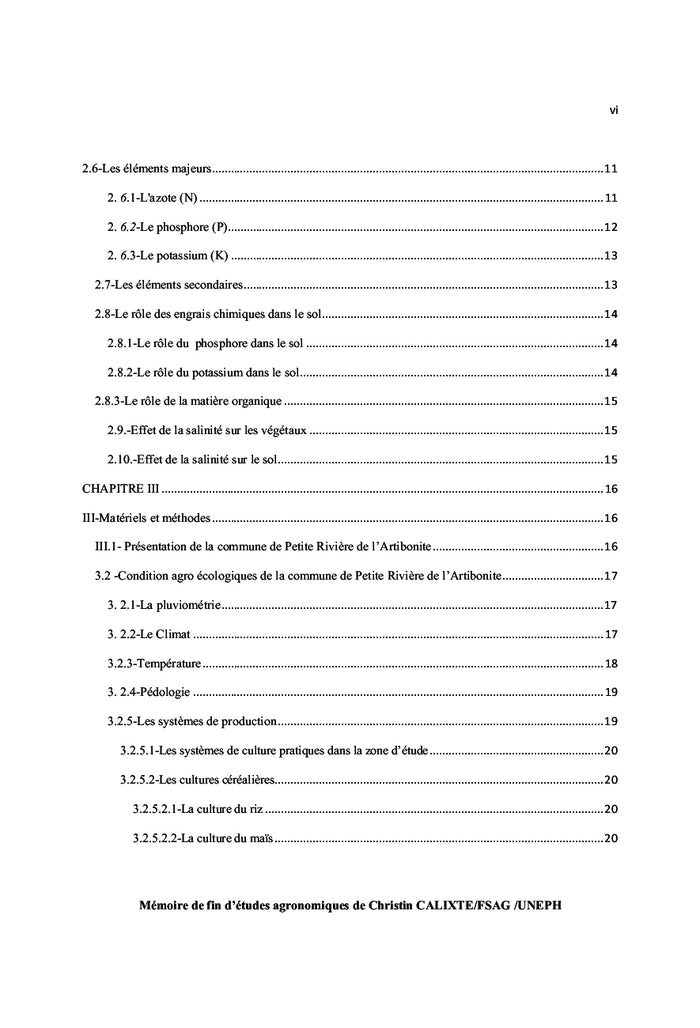 Diagnostic du mode de gestion de la fertilite du sols A Bas Coursin II