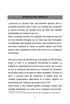 Impact des recettes d'exportation du coton