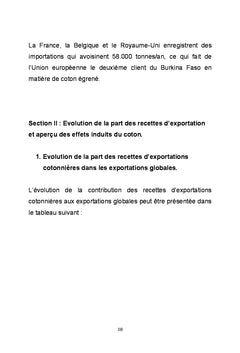 Impact des recettes d'exportation du coton