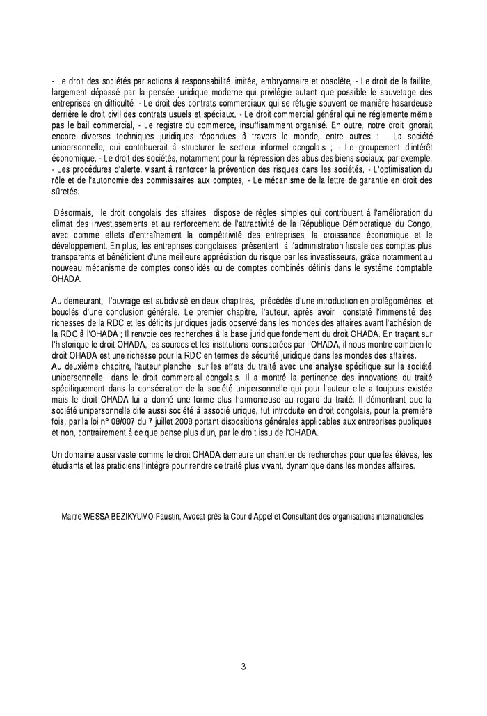 La société unipersonnelle dans l'ordre juridique congolais