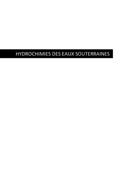 Hydrochimies des eaux souterraines