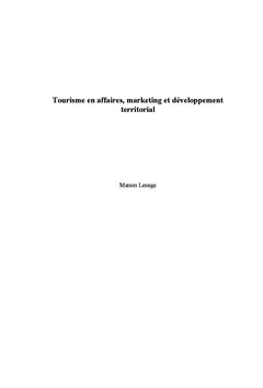 Tourisme en affaires, marketing et developpement territorial