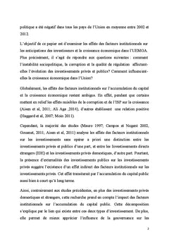 Institution, investissements et croissance dans l'UeMOA
