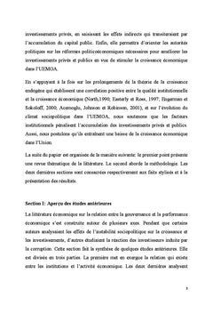 Institution, investissements et croissance dans l'UeMOA